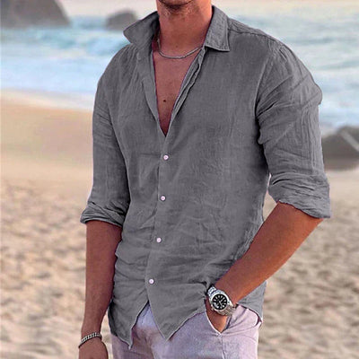 Camisa de lino de manga larga para hombre - Primavera, Verano