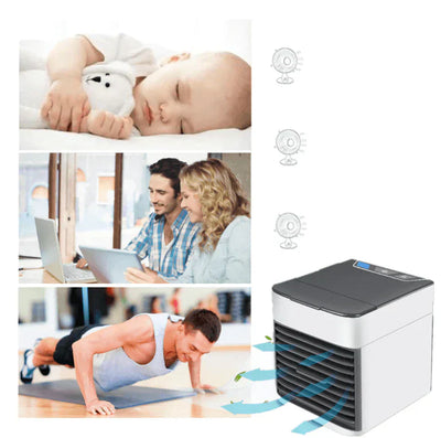 Mini aire acondicionado portátil: enfría, humedece y purifica. Enfriador de aire USB 3 en 1.