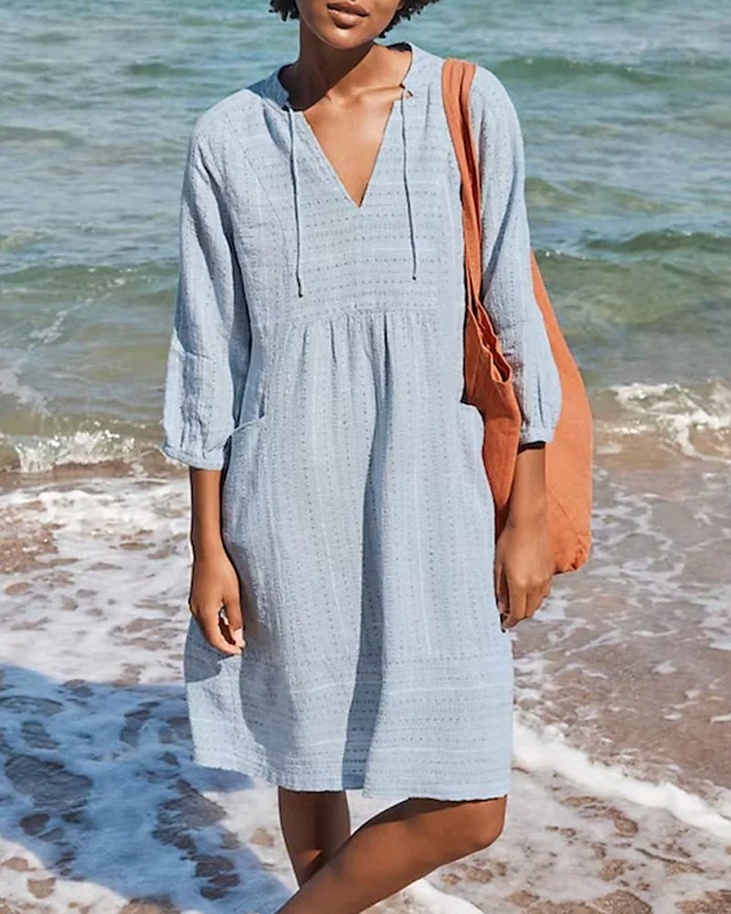 Vestido de playa para mujer - Cuello en V - Mangas tres cuartos - Material ligero y transpirable
