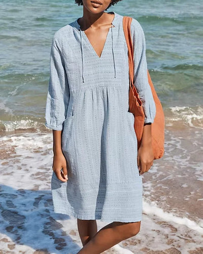 Vestido de playa para mujer - Cuello en V - Mangas tres cuartos - Material ligero y transpirable