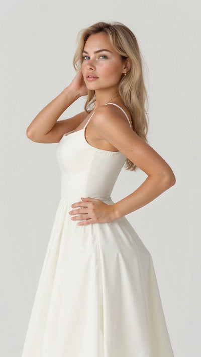Vestido midi para mujer - Corte en A - Tirantes finos - Diseño fluido y elegante