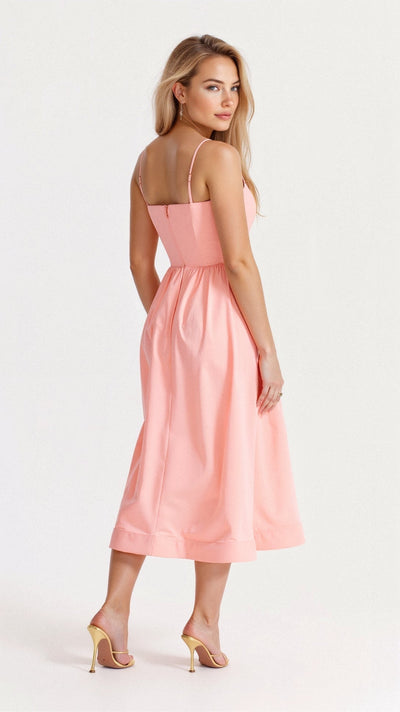 Vestido midi para mujer - Corte en A - Tirantes finos - Diseño fluido y elegante