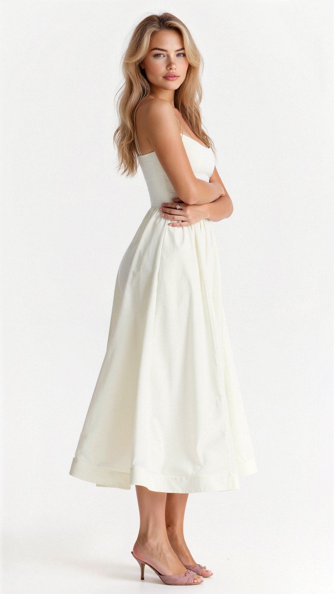 Vestido midi para mujer - Corte en A - Tirantes finos - Diseño fluido y elegante