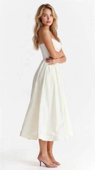 Vestido midi para mujer - Corte en A - Tirantes finos - Diseño fluido y elegante