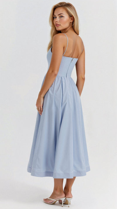 Vestido midi para mujer - Corte en A - Tirantes finos - Diseño fluido y elegante