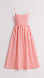 Robe rose pastel élégante avec bretelles fines, coupe évasée, idéale pour soirées d'été. Mode féminine, tendance, chic et confortable.
