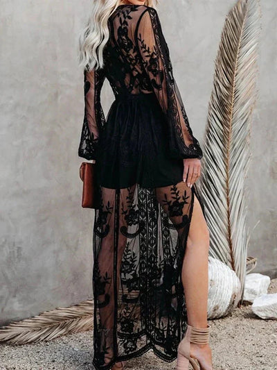 Mabyn - Vestido largo de encaje bohemio atemporal para mujer