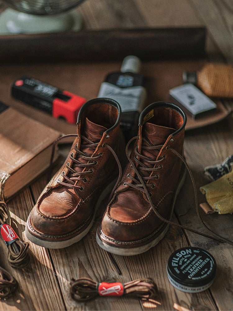 Bottes de travail en cuir pleine fleur à bout mocassin pour hommes