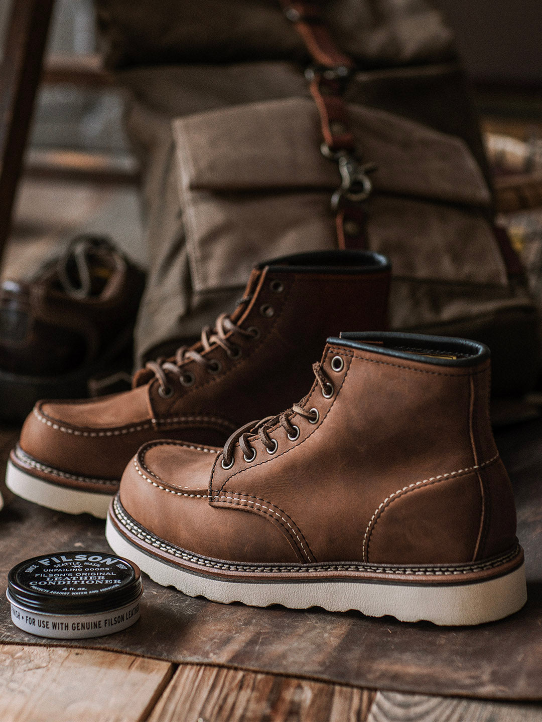 Bottes de travail en cuir pleine fleur à bout mocassin pour hommes