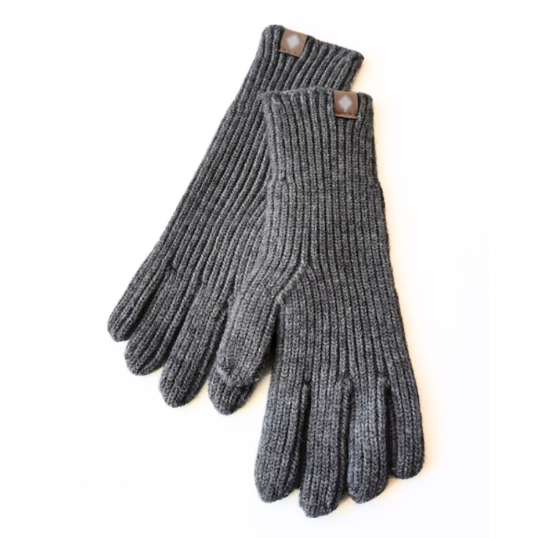 Gants en laine gris foncé, tricotés, avec boutons en cuir marron, isolants et élégants, parfaits pour l'hiver et les activités extérieures.