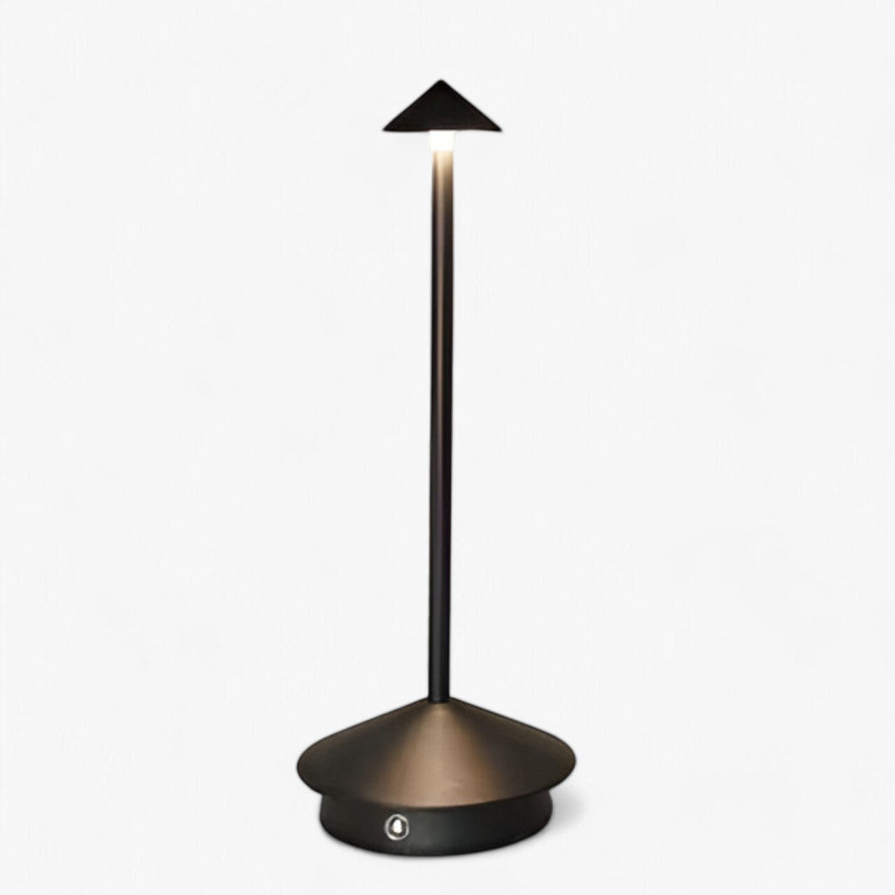 Lampe de table LED noire moderne, design minimaliste, éclairage d'ambiance, idéale pour bureau ou salon, style contemporain élégant.