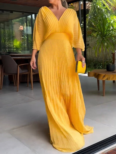 Gizela - Vestido largo vaporoso de canalé para mujer