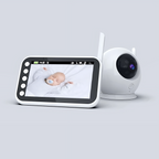 Moniteur vidéo pour bébé avec écran LCD affichant un nourrisson endormi, caméra de surveillance rotative, technologie de sécurité domestique.