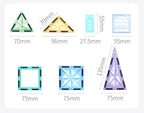 Image de formes géométriques colorées avec dimensions : triangle, carré, rectangle, et trapèze. Idéal pour jeux éducatifs et construction.