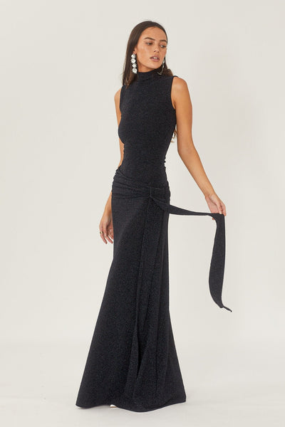 Vestido largo Shanna con cinta metalizada