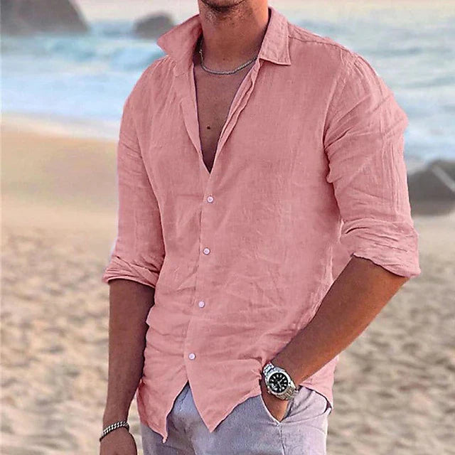 Camisa de lino de manga larga para hombre - Primavera, Verano