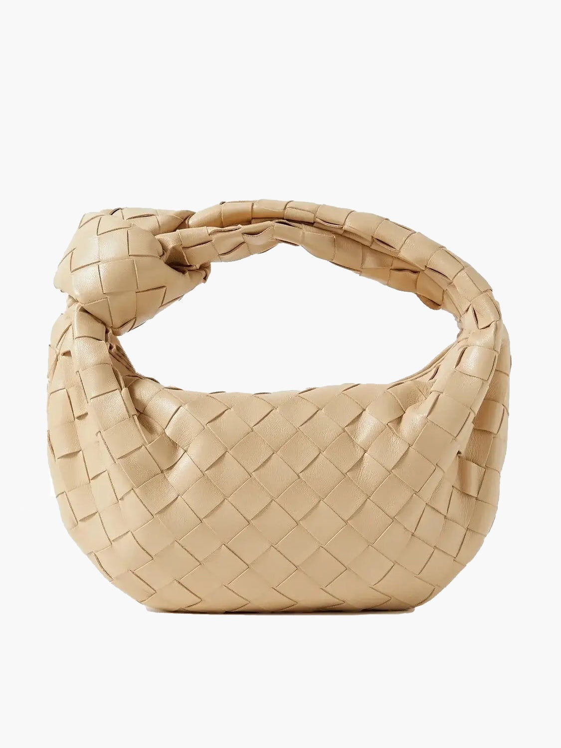 Sac à main en cuir tressé beige, design moderne et élégant, idéal pour la mode féminine. Accessoire tendance pour un look chic et sophistiqué.