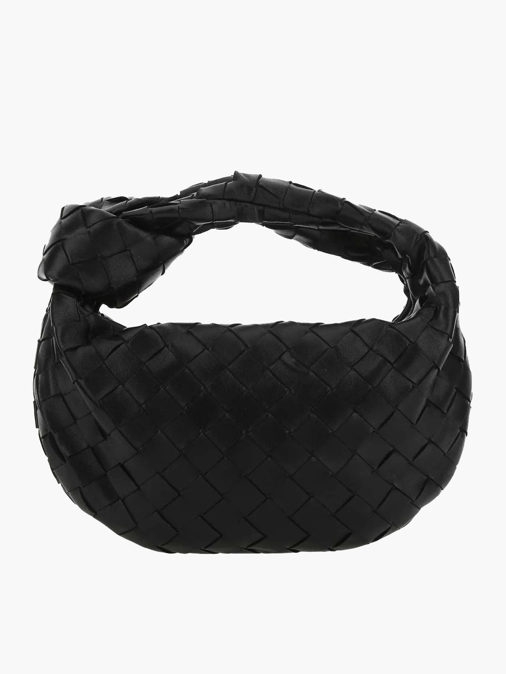 Sac à main noir tressé en cuir, design moderne et élégant, idéal pour la mode féminine. Accessoire tendance pour tenues chic et décontractées.