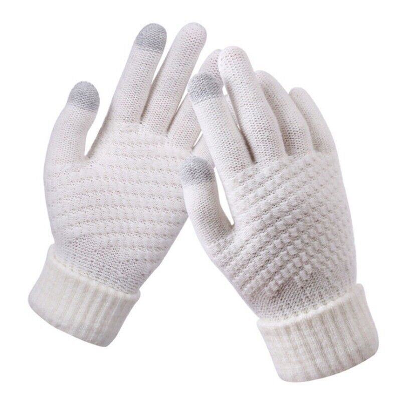 Gants tactiles blancs en tricot, doigts conducteurs gris, idéaux pour smartphone, hiver, confortables et chauds, unisexe.