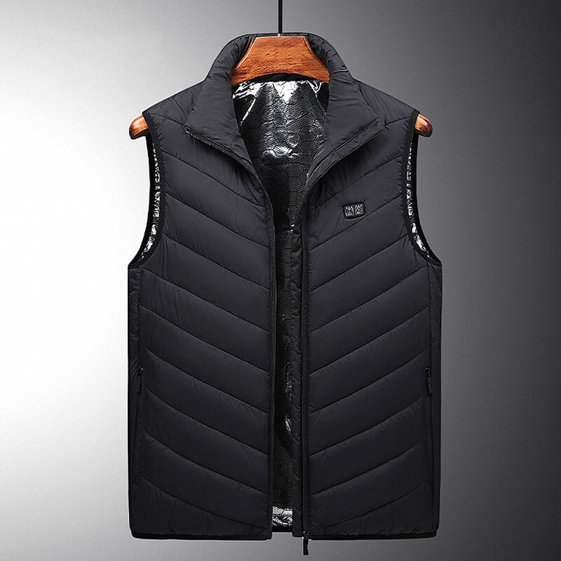 Gilet sans manches noir pour homme, matelassé, avec fermeture éclair, col montant, idéal pour l'hiver. Mode masculine, vêtement chaud et élégant.