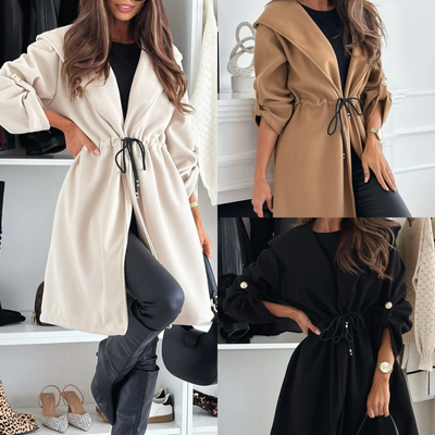 Manteau long tendance avec capuche et lien pour femme