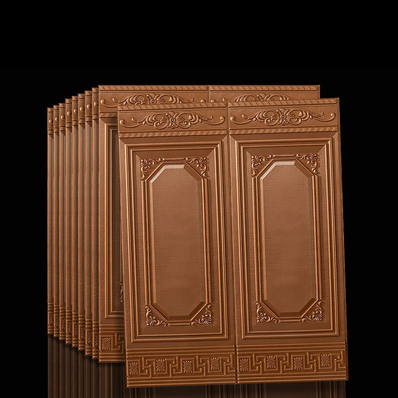 Panneaux muraux 3D en relief, couleur cuivre, design classique, motifs géométriques et floraux, décoration intérieure élégante et moderne.