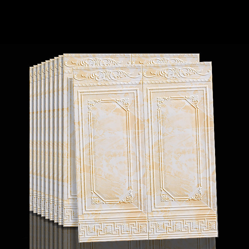 Panneaux muraux 3D en relief beige, design classique, motifs floraux, décoration intérieure élégante, revêtement mural, style architectural.