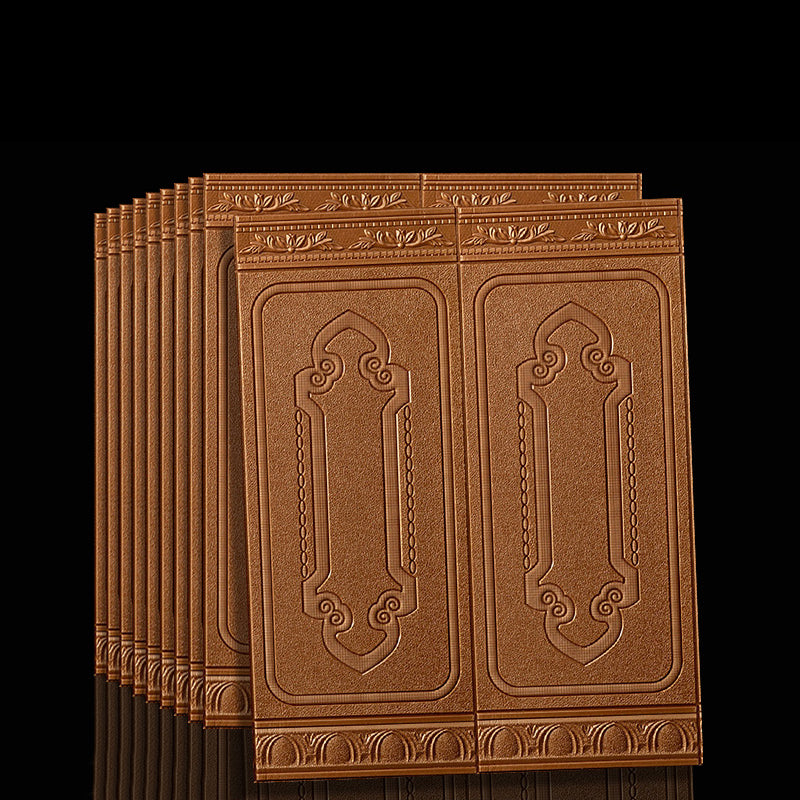 Panneaux muraux 3D en PVC marron, design ornemental, empilés, décoration intérieure, revêtement mural moderne, texture élégante.