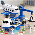 Jouet avion de police pour enfants avec véhicules miniatures, hélicoptère, grue et panneaux de signalisation. Ensemble de jeu éducatif interactif.