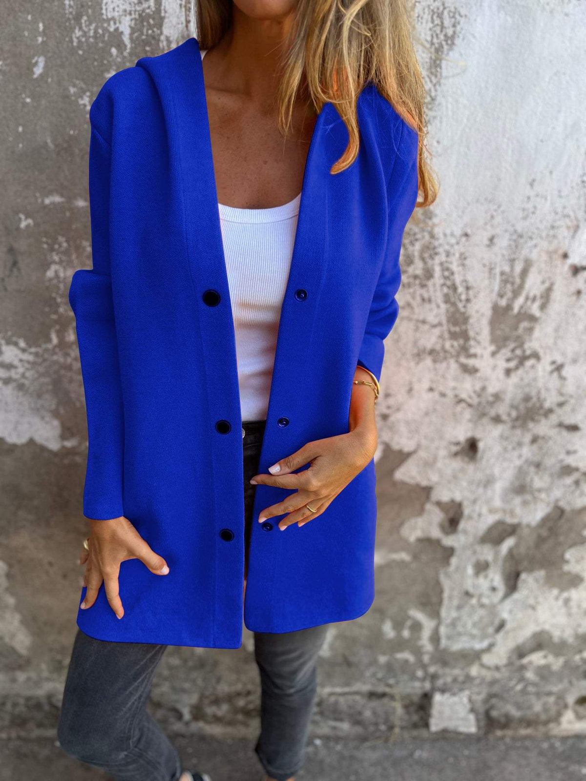 Venus Casual Vest with Hood | Women's Cardigan in Cotton Blend with Single-Breasted Button Closure