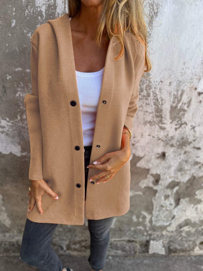 Venus Casual Vest with Hood | Women's Cardigan in Cotton Blend with Single-Breasted Button Closure