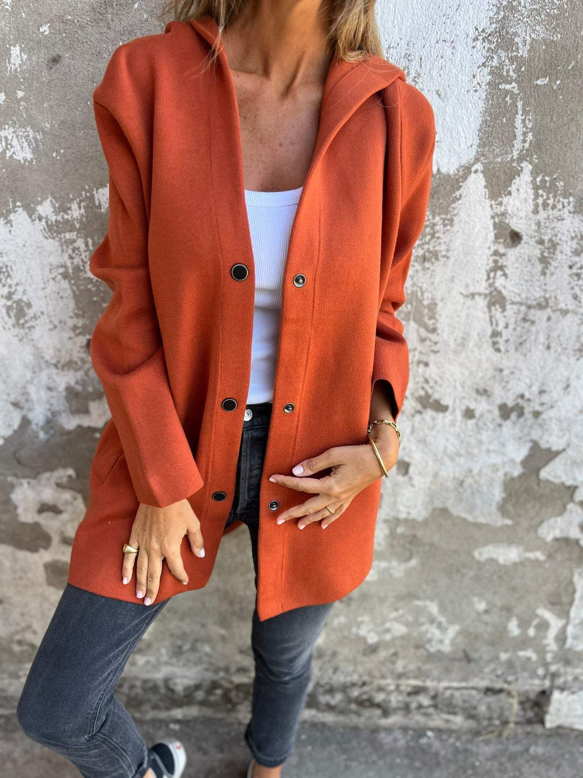 Venus Casual Vest with Hood | Women's Cardigan in Cotton Blend with Single-Breasted Button Closure
