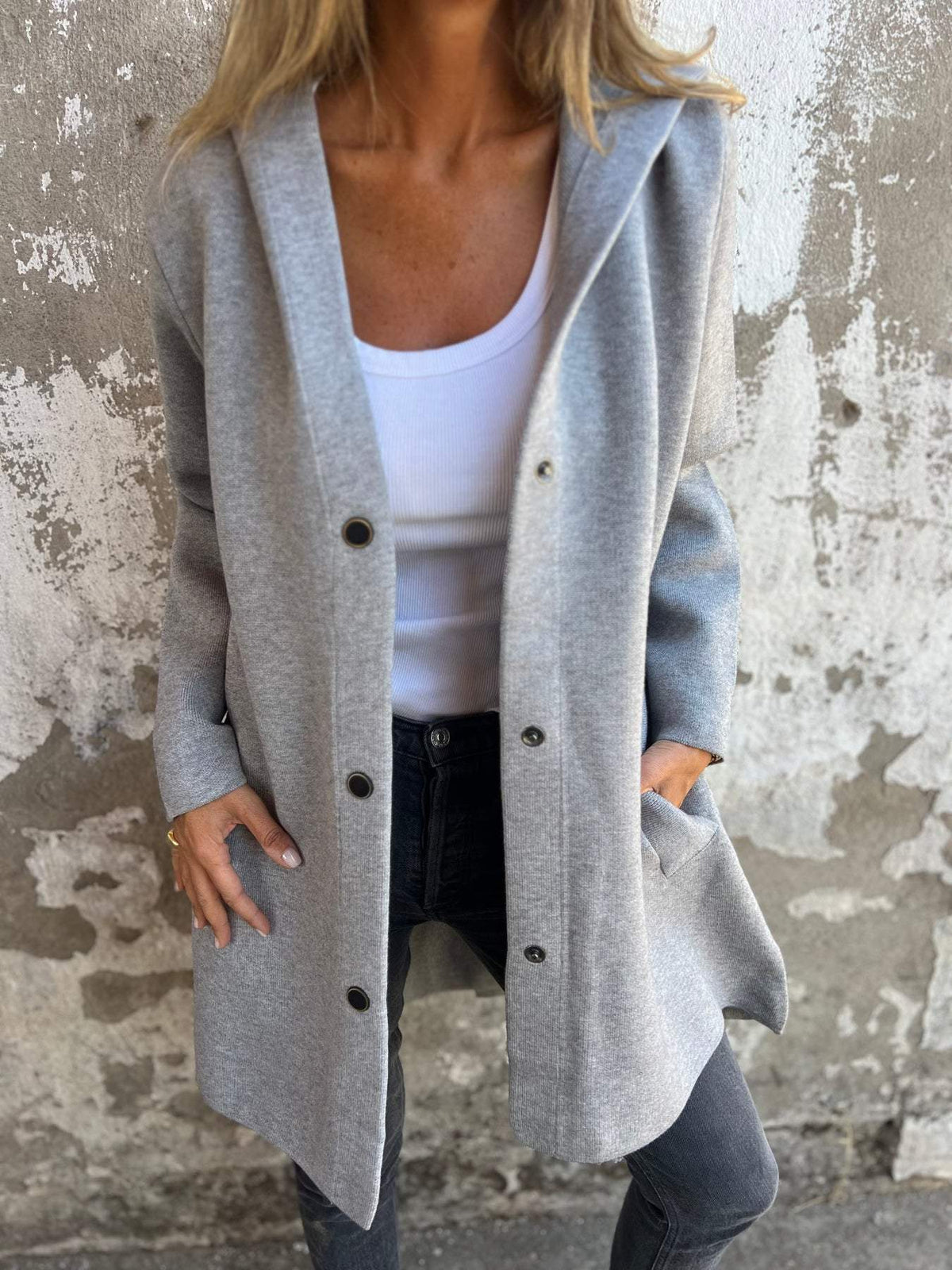 Venus Casual Vest with Hood | Women's Cardigan in Cotton Blend with Single-Breasted Button Closure