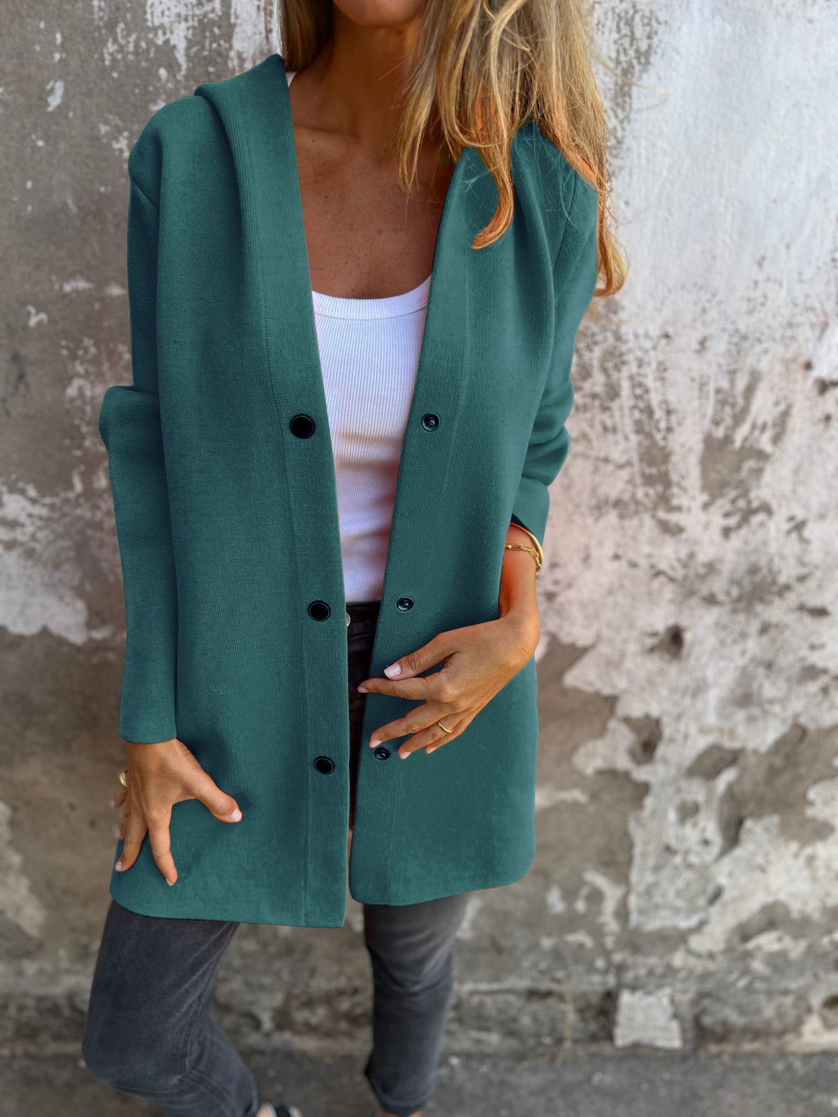 Venus Casual Vest with Hood | Women's Cardigan in Cotton Blend with Single-Breasted Button Closure