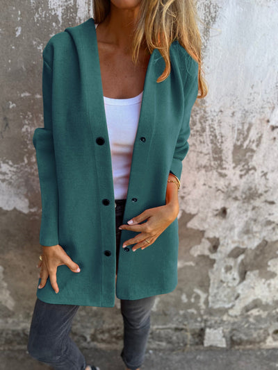 Venus Casual Vest with Hood | Women's Cardigan in Cotton Blend with Single-Breasted Button Closure