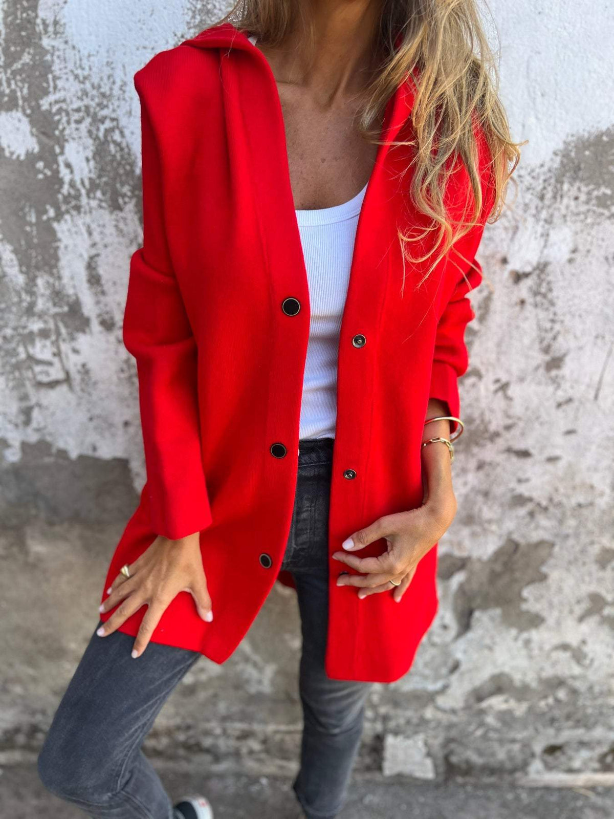 Venus Casual Vest with Hood | Women's Cardigan in Cotton Blend with Single-Breasted Button Closure