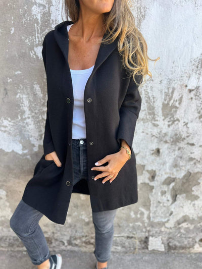 Venus Casual Vest with Hood | Women's Cardigan in Cotton Blend with Single-Breasted Button Closure