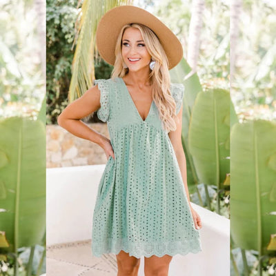 OLIVINHA | Vestido de verano de encaje con pantalones cortos y bolsillos