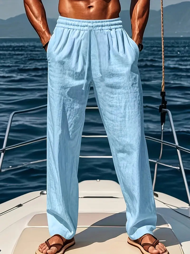 Pantalones holgados de lino para hombre | Pantalones de verano de estilo clásico y aireado