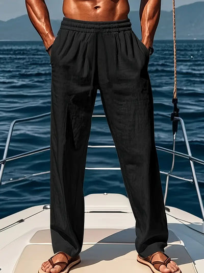 Pantalones holgados de lino para hombre | Pantalones de verano de estilo clásico y aireado