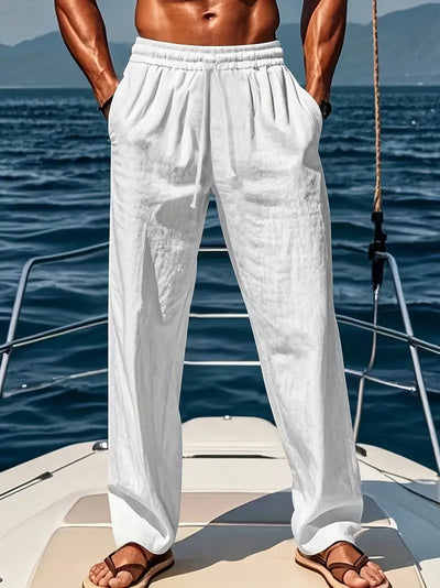 Pantalones holgados de lino para hombre | Pantalones de verano de estilo clásico y aireado